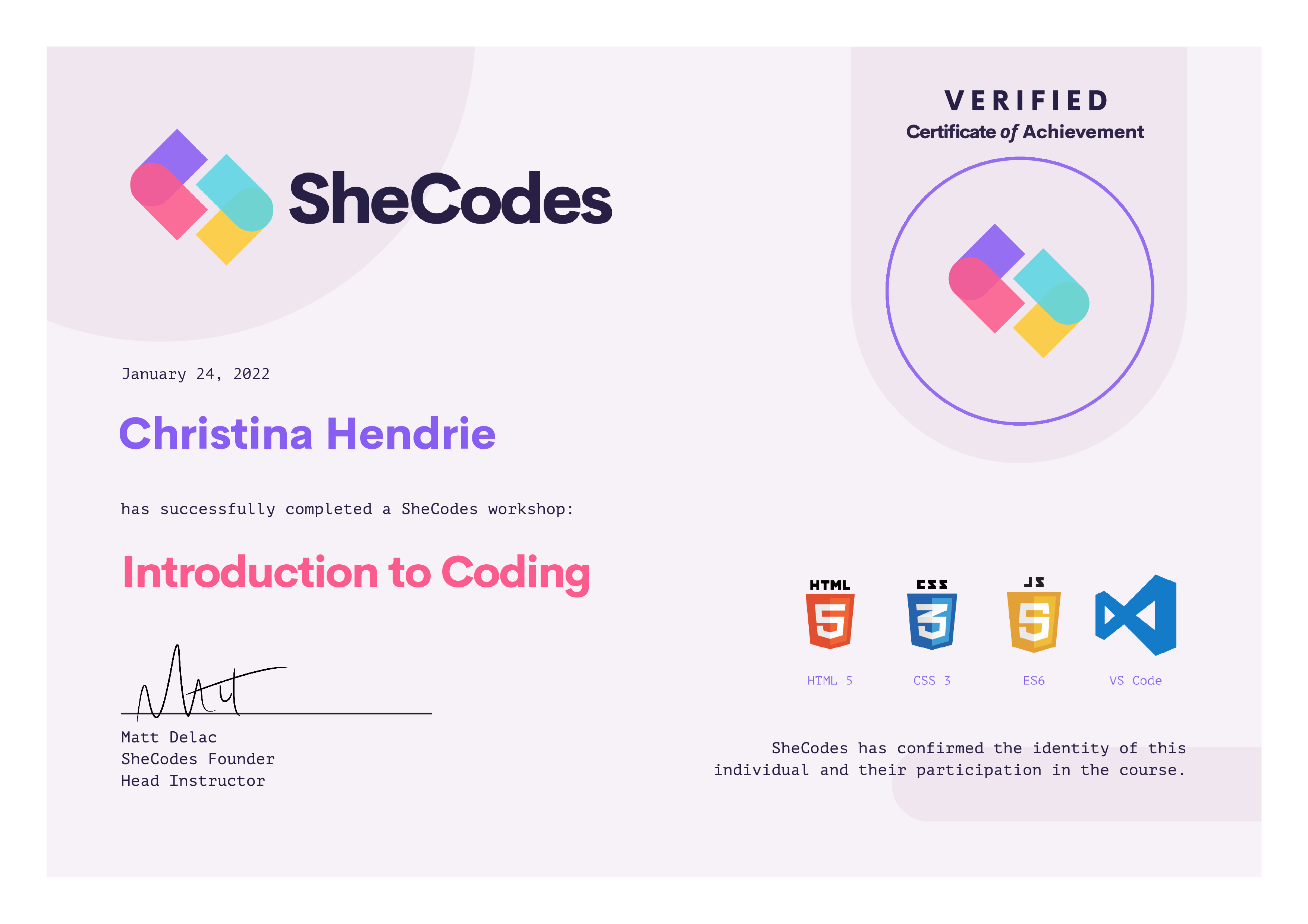 coding certificate 1